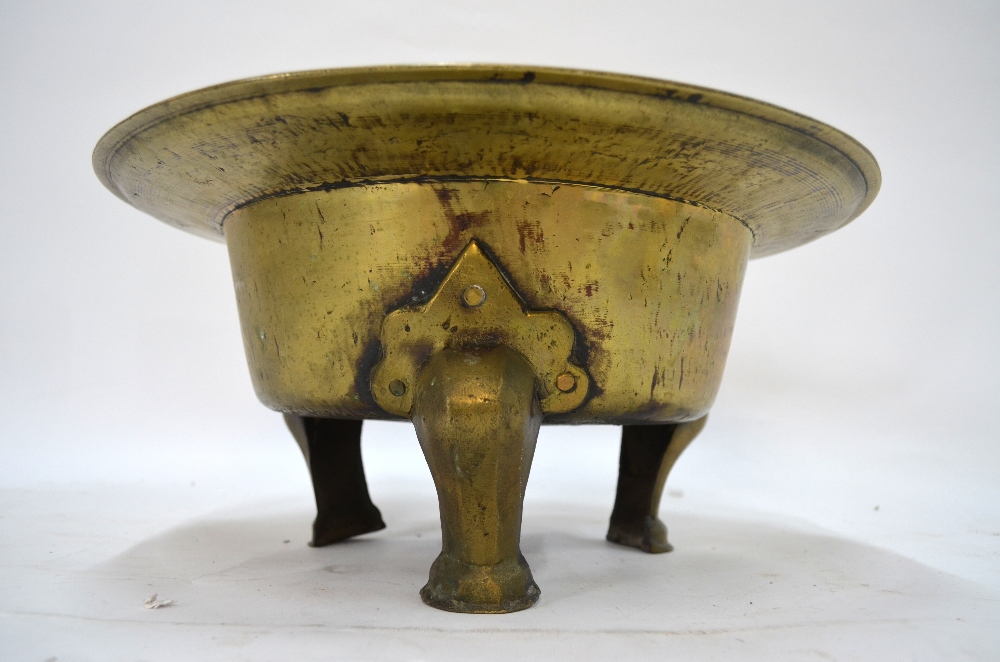 A brass or metal alloy tripod incense burner of circular form, - Image 2 of 6