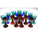 Seven Victorian green pressed drinking glasses, 12.