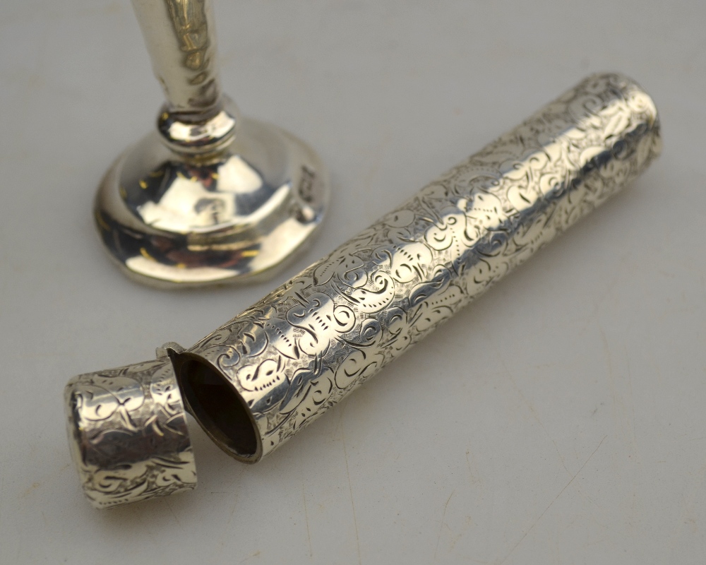 A Samson Mordan silver cylindrical scent flask with foliate engraving (glass liner a/f), - Image 2 of 3