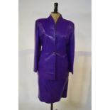 1970s leather garments by Josephine - a vibrant purple leather skirt suit,