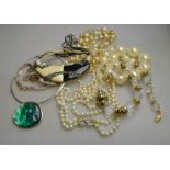 Napier - a five row imitation pearl and gilt bead necklace to/w a large imitation pearl necklace