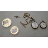 A 19th century US fine silver lady's fob watch, to/w a Swiss 935 standard lady's fob watch,