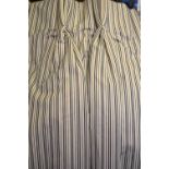 A pair of navy blue/cream ticking curtains, each 91.