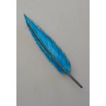 Blue enamelled feather brooch