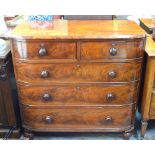 A Victorian figured mahogany bow front chest of two short over three long graduated beaded edge