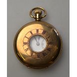 A 9ct gold half hunter pocket watch with Swiss 15-jewel top-wind movement,