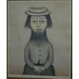 After L S Lowry (1887-1976) - Bearded lady, print, pencil signed to lower right margin,