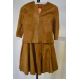 1970s leather garments by Josephine - a patchwork pale tan suede jacket and skirt,