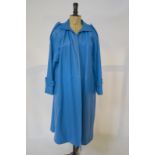 1970s leather garments by Josephine - a blue punched leather peacock blue full length coat and a