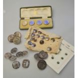 Various sets of buttons including violet enamel buttons in fitted box retailed by Edwards & Son,
