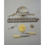 Mixed lot comprising bracelet, white paste necklace, silver strap style bangle,