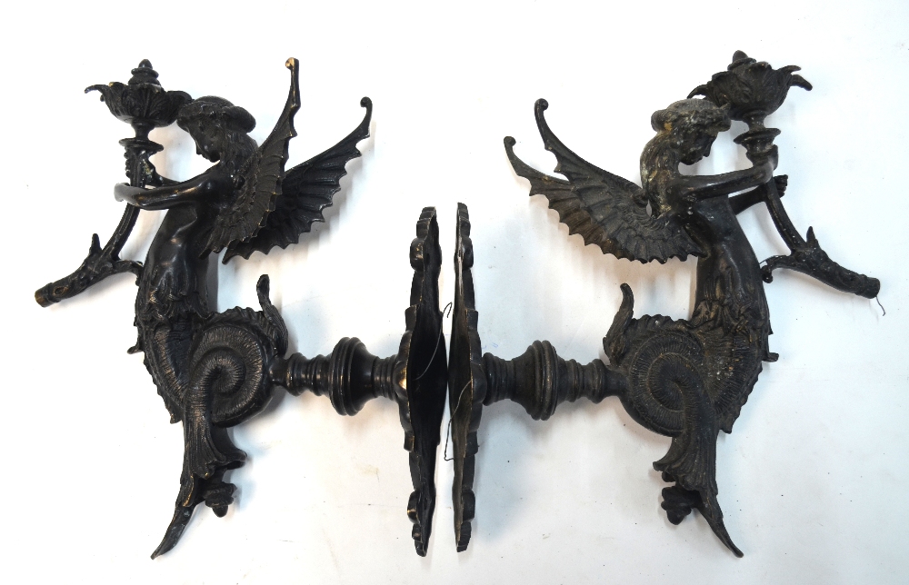 A pair of dark brown patinated brass wall lights, - Image 6 of 7