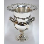 A large electro plated urn-shaped champagne wine-cooler with twin handles,