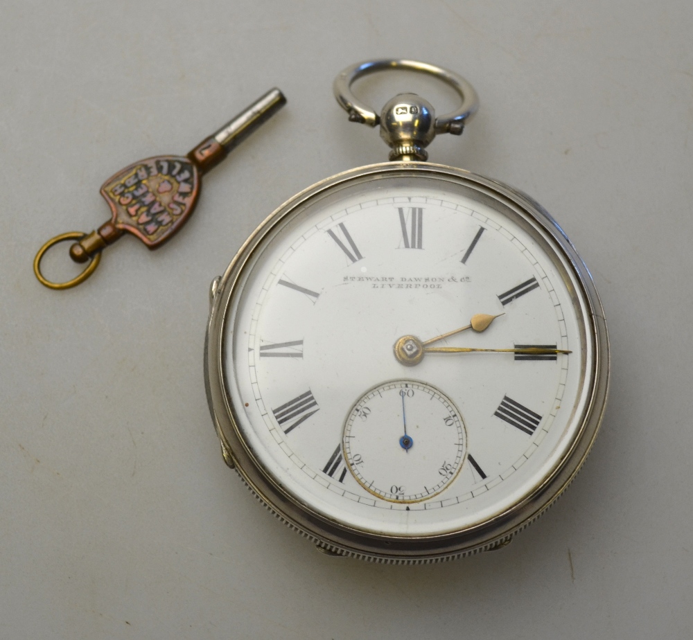 A Victorian silver open-faced pocket watch with keywind lever movement,