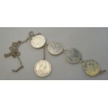 Bracelet formed of four Marie-Theresa thalers to/w a similar pendant on chain (2)