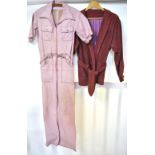 1970s leather garments by Josephine - pink leather jump suit with plaited belt,