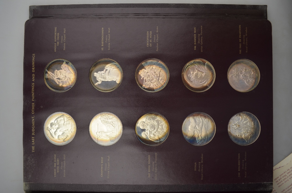 A John Pinches album containing and part-set of forty-one silver medallions from the 'Genius of - Image 4 of 4