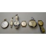 A lady's Swiss 14k Max wristwatch with 15 jewel movements, on stainless steel bracelet,