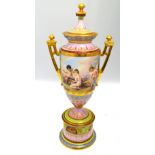 A Vienna porcelain twin handle vase and cover painted in the neo-classical style with a maiden and