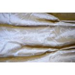 A pair of pale maize damask curtains, unused,