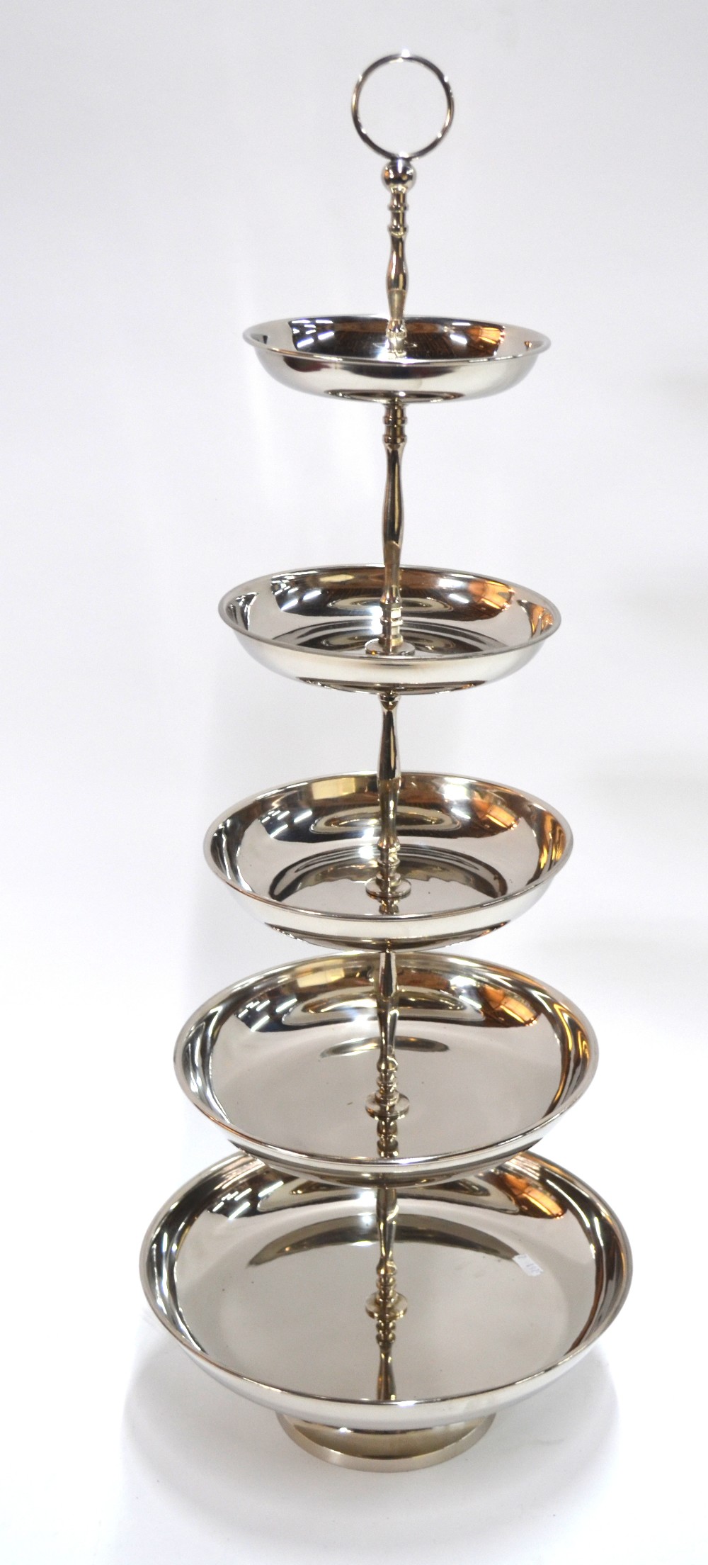 A nickel-plated 5-tier cake stand