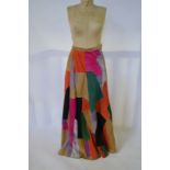 1970s leather garments by Josephine - a full length coloured patchwork suede skirt,