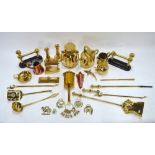 A Salter brass clockwork spit to/w a quantity of other copper and brassware, including flat-iron,