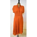 A 1940s burnt orange heavy crepe dress,