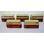 Five un-boxed Dinky Toy 29 Double Decker