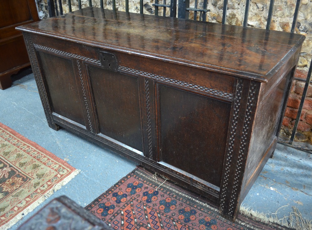 An early 18th century oak coffer, the wi - Image 8 of 10