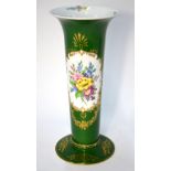 A Dresden, green-ground trumpet vase, de