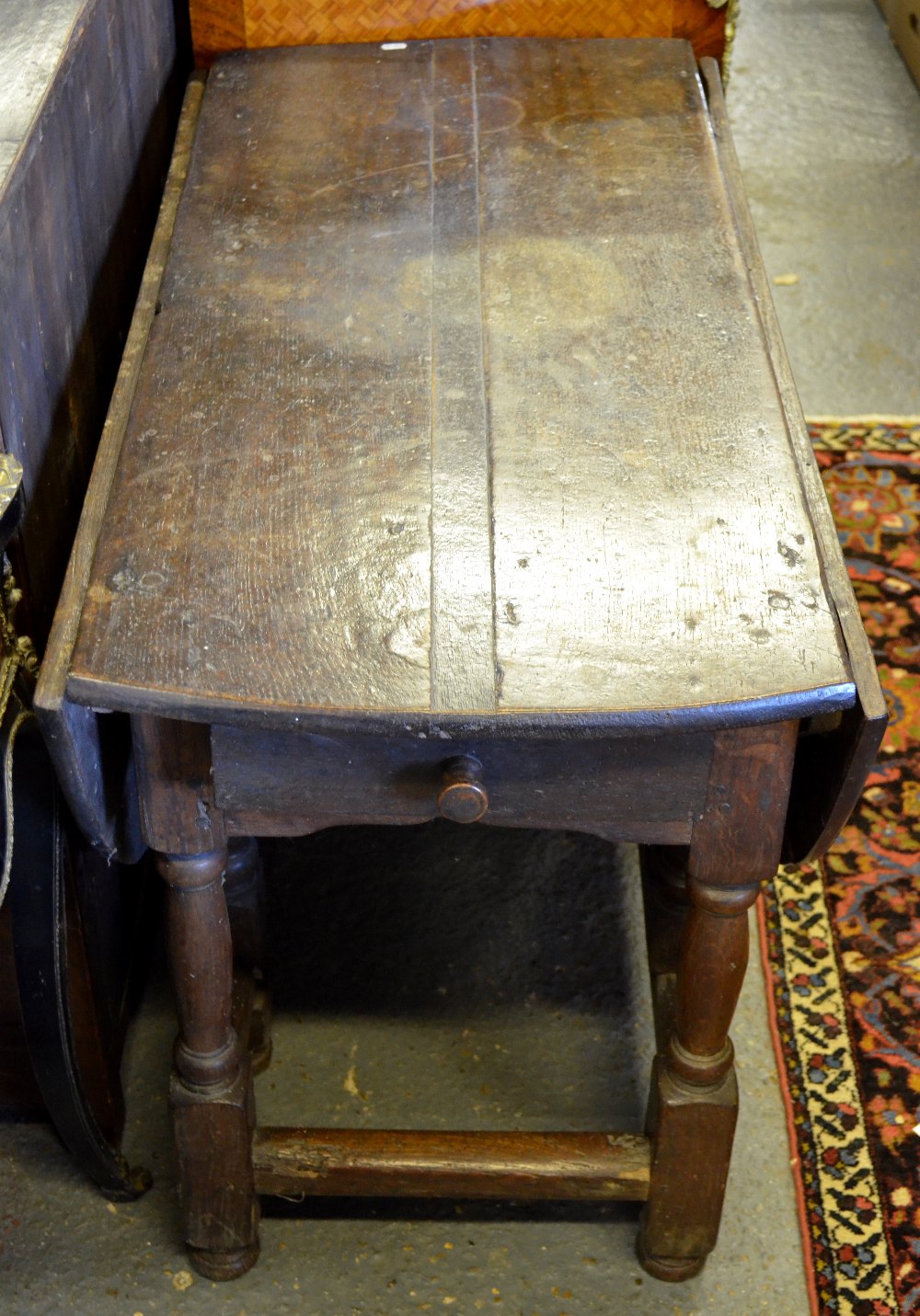 A 17th century oak gateleg table, the pl - Image 3 of 10