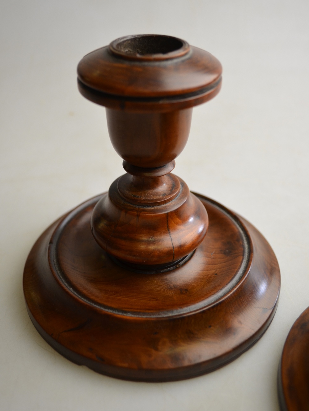 A pair of 19th century turned fruitwood - Image 2 of 3