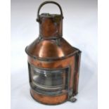 A copper marine quadrant lamp, 'Bow Starboard Patt 24', with original spirit lamp,