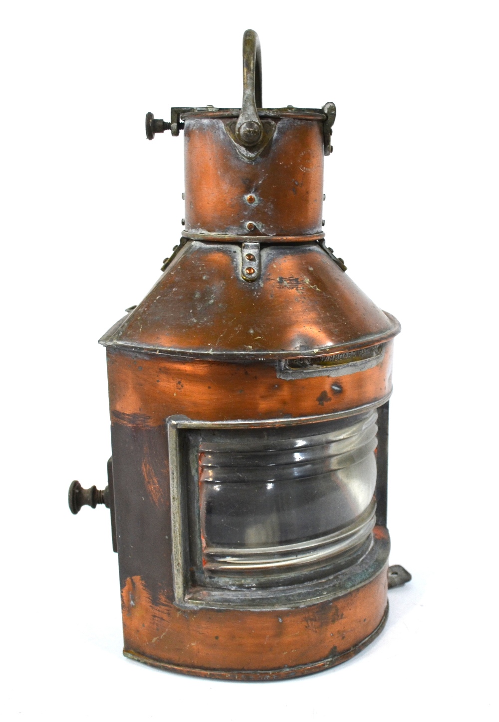 A copper marine quadrant lamp, 'Bow Starboard Patt 24', with original spirit lamp, - Image 2 of 7