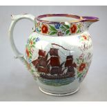 A Sunderland lustre jug with loop handle; inscribed: 'John and Mary Bambe/Born 1751/Aged 77 years';