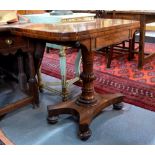 A Regency/Victorian rosewood card table, the fold-over top enclosing a baize lined interior,