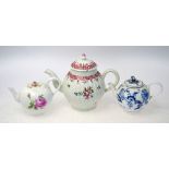 Three teapots, all with lids, comprising: a Meissen style,