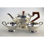 An Art Deco silver three-piece tea service of conical form, Barker Bros. Silver Ltd.