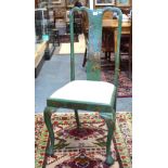 An antique green lacquered and gilt japanned side chair with slip seat on club front legs to pad