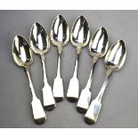 A set of six George IV silver fiddle pattern dessert spoons, Thomas Wallis II & Jonathon Hayne,