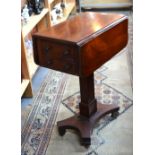 Victorian mahogany work table, the drop leaf top over two drawers opposing dummy drawers,