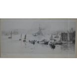 W L Wyllie - North Shield High and Low, drypoint etching, pencil signed to lower left margin,