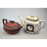 A Wedgwood red/brown basalt teapot and cover with Nile Crocodile finial,