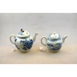 A Caughley blue and white teapot with domed cover and bud finial,