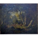 English school - A pair of woodland scenes with figures, oil on canvas, both indistinctly signed,