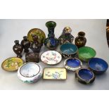 A number of cloisonne enamel and Canton-style enamel wares,