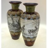 A matched pair of Doulton Lambeth baluster vases by Hannah B Barlow,