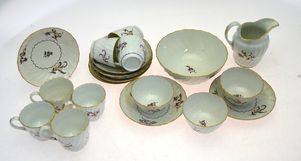 A late18th/early19th Century English fluted porcelain part tea service, possibly Worcester,