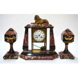 A French specimen marble Egyptian Revival clock garniture,